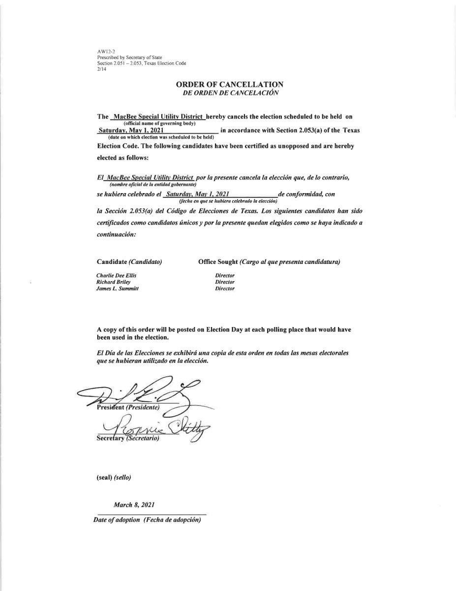 Order of Cancellation 